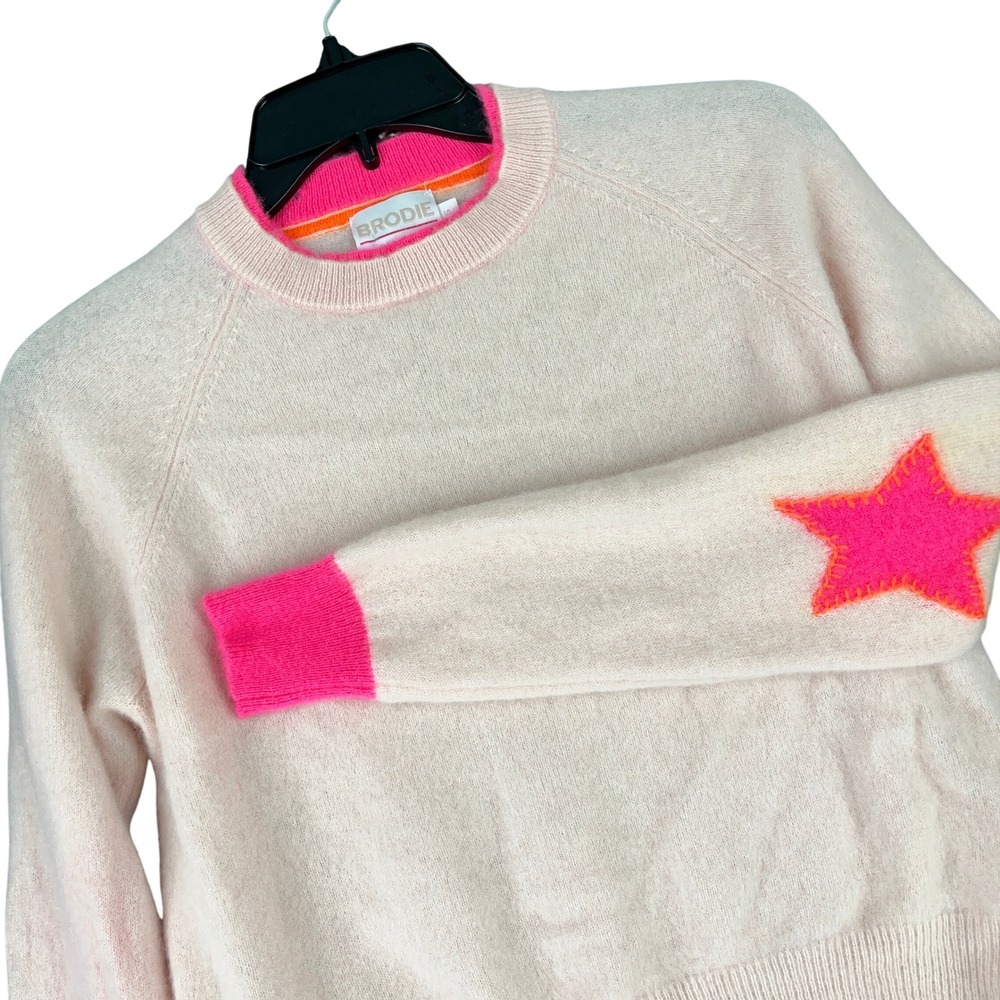 Brodie Cashmere Coquette Star Heart Elbow Patch Sweater Womens S